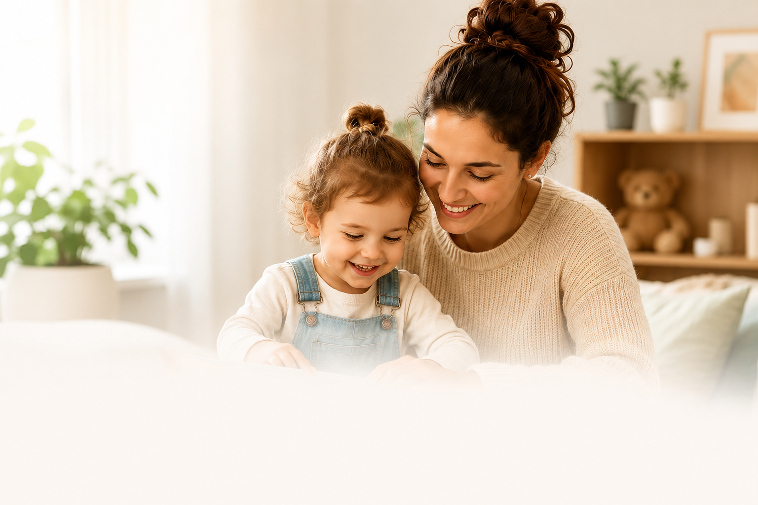 Parent accompagnant un enfant dans une activité calme